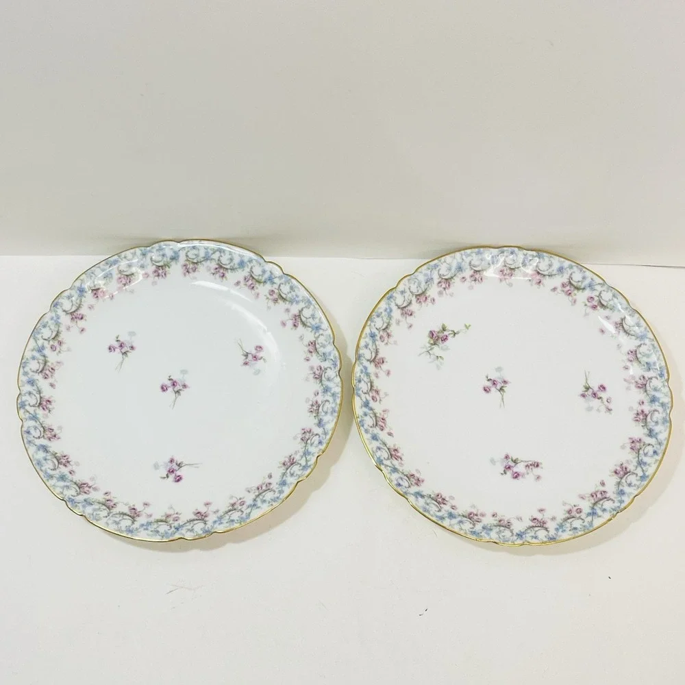Set of 4 JPL Jean Pouyat Limoges‎ France Pink Blue Garland Floral Plates 8.5